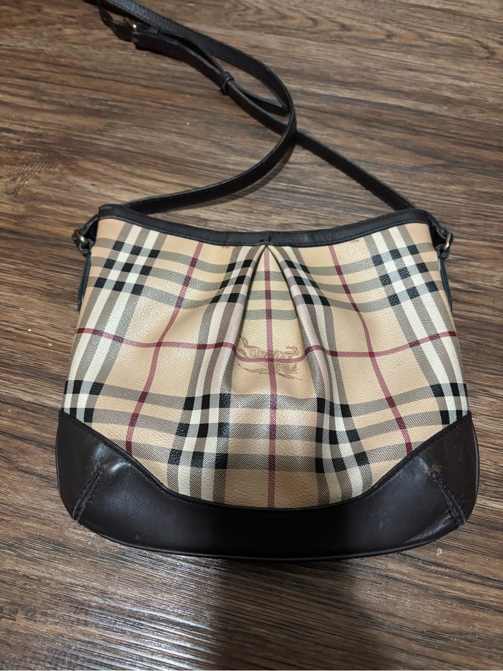Burberry Haymarket Hartham Crossbody Canvas W/ Chocolate Leather